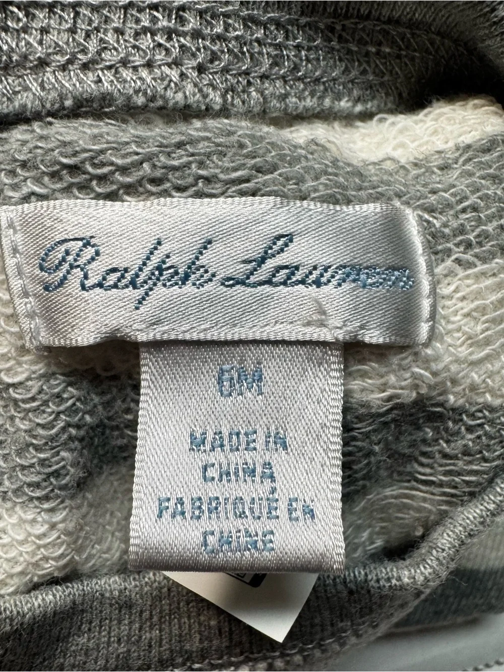 Ralph Lauren Gray Beige Stripe French Terry Coverall Embroidered Bear Size: 6M
